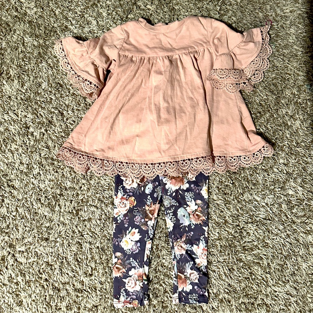 Floral pink baby girl pant and blouse set